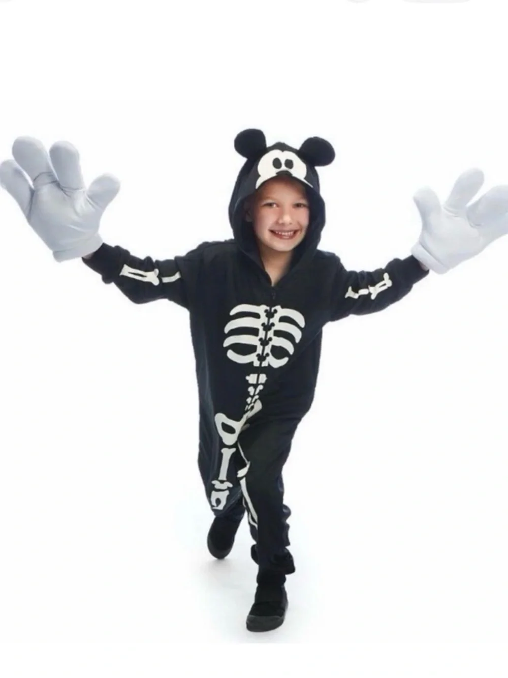 NWT Disney Store Mickey Mouse Skeleton Costume Mickey Hands 3T Glow in the Dark